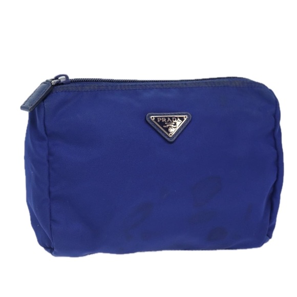 PRADA Pouch Nylon Blue Silver Auth 87469 - Picture 1 of 16